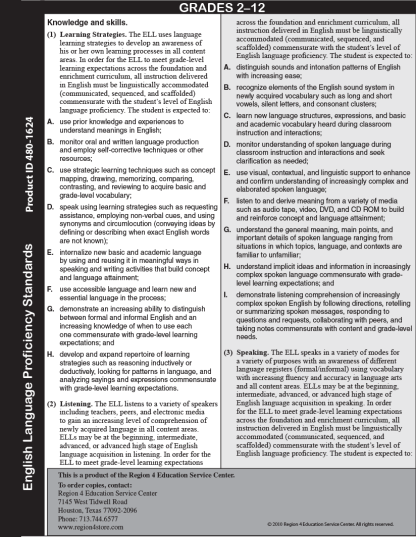 English Language Proficiency Standards (ELPS) Chart, Grades 2-12