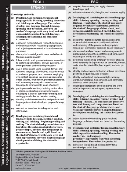 TEKS ESOL I—II ELDA (HS) Chart (Set of 10)