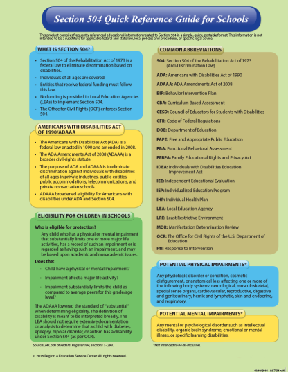 Section 504 Quick Reference Guide for Schools